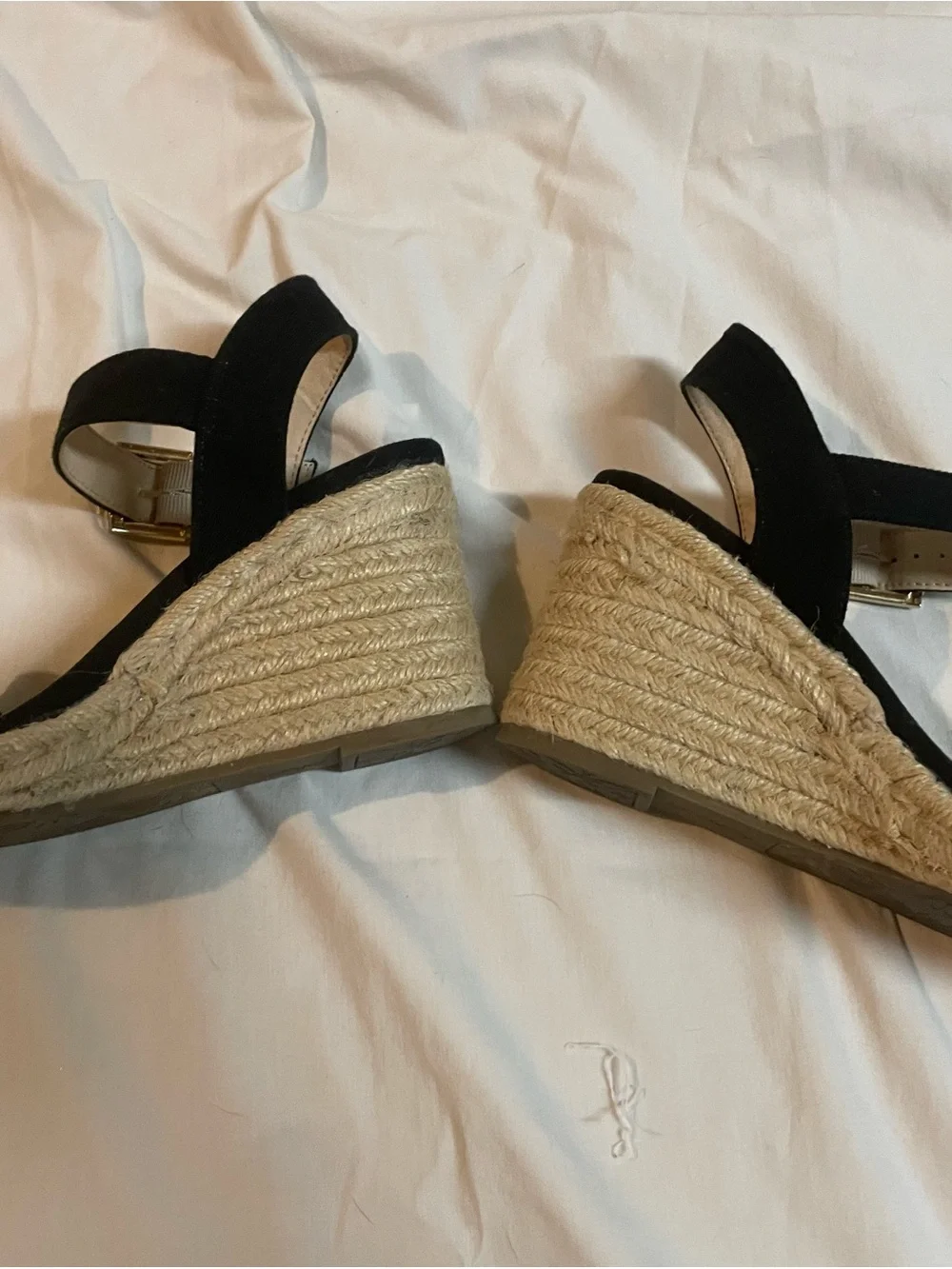 Life Stride Black Espadrille Wedge Sandals with Gold Buckle
